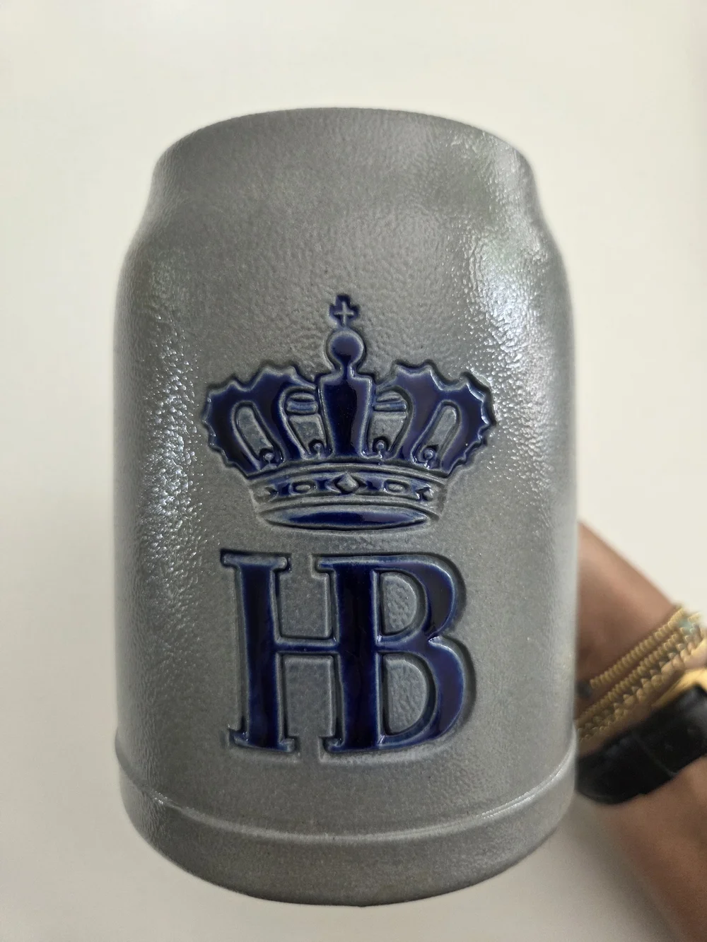 HB Embossed Stoneware Stein in Gray with Blue Accents